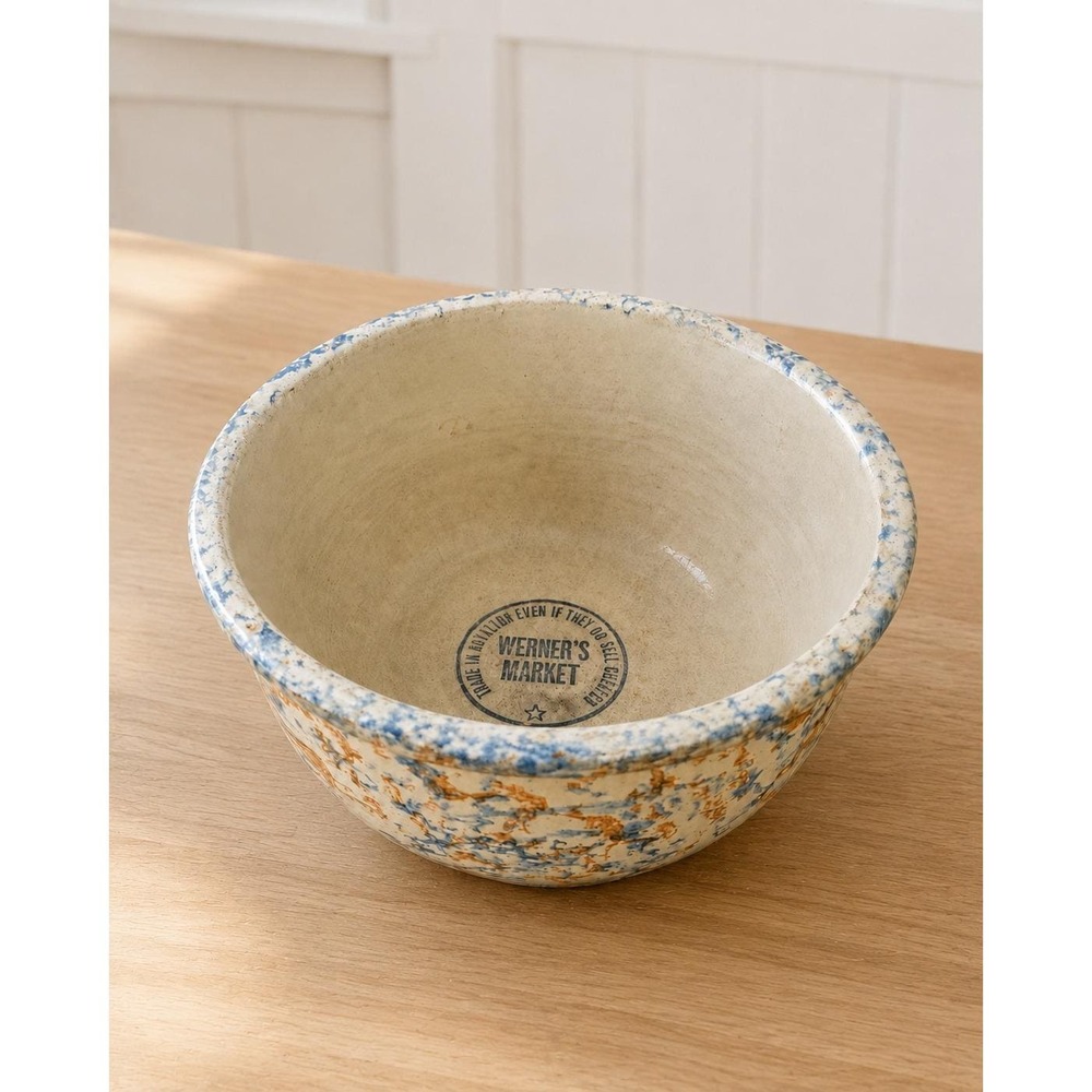 Antique Werner's Market Royalton MN Advertising Spongeware Bowl 8 Inch